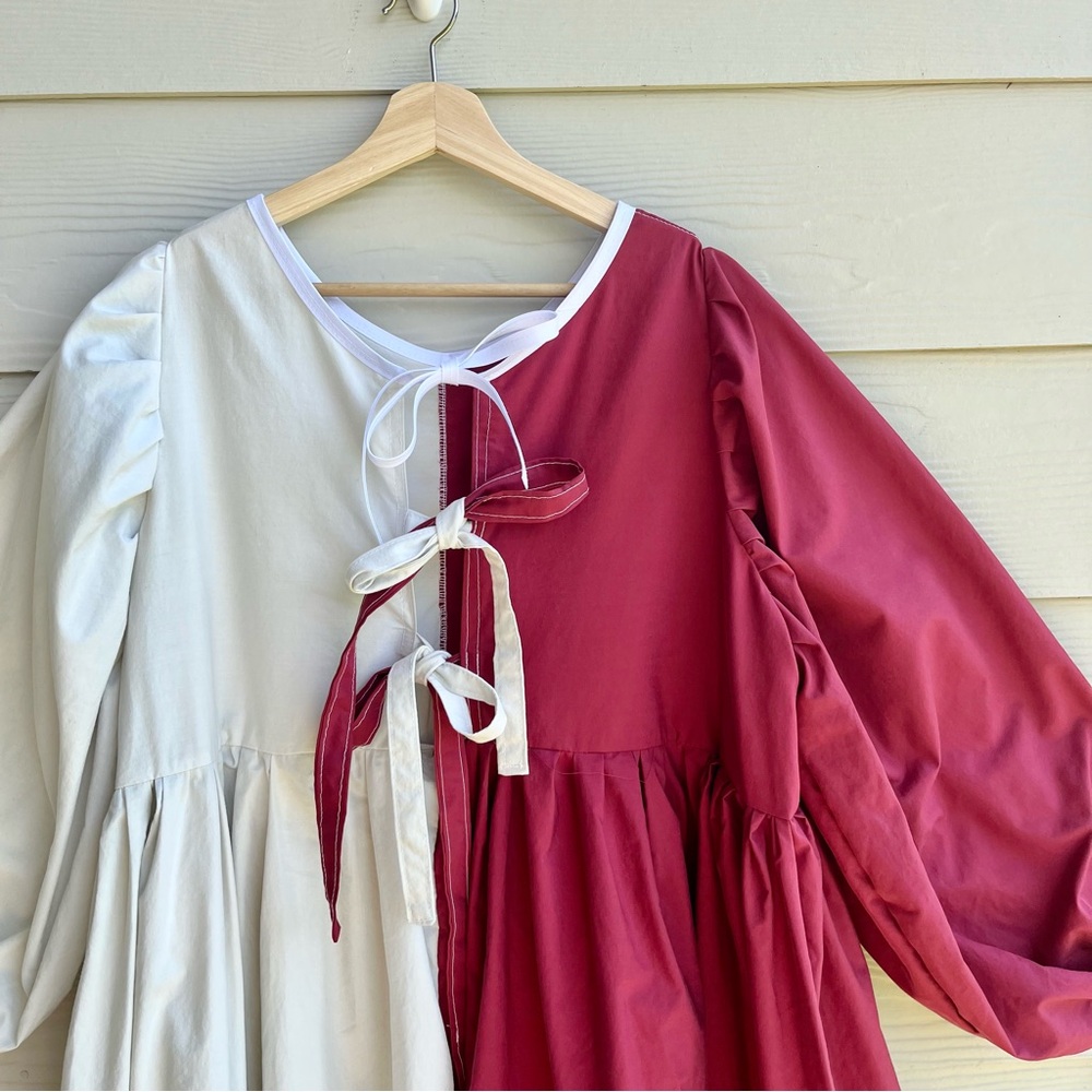 Handmade Puff Sleeve Half & Half Cottage Dress | 100% Cotton | SKU 04292 - Picture 10 of 16